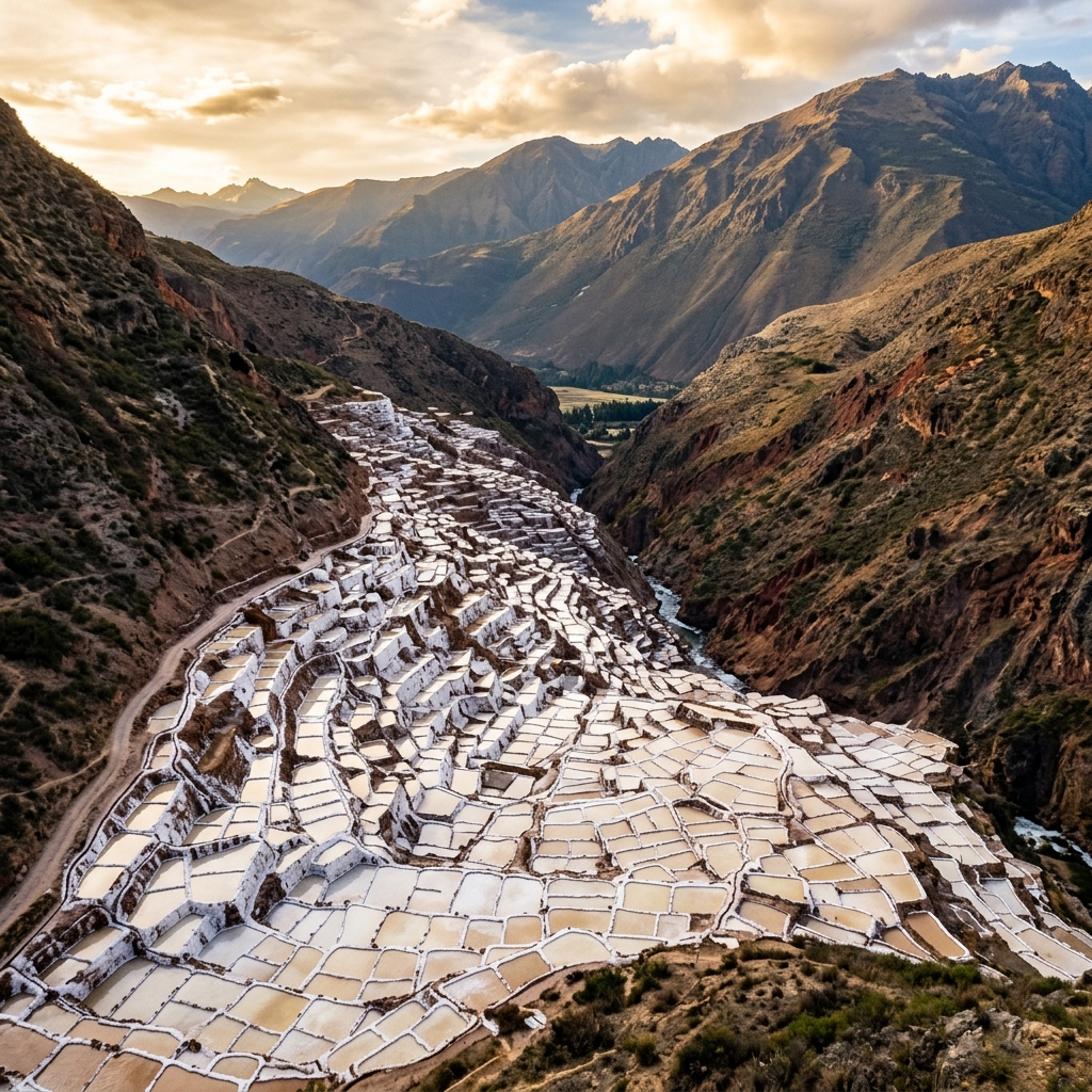 Ancient terraced salt pans in the Andes mountains of Peru